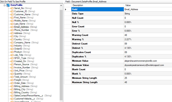 Data Profiling Results in Centerprise