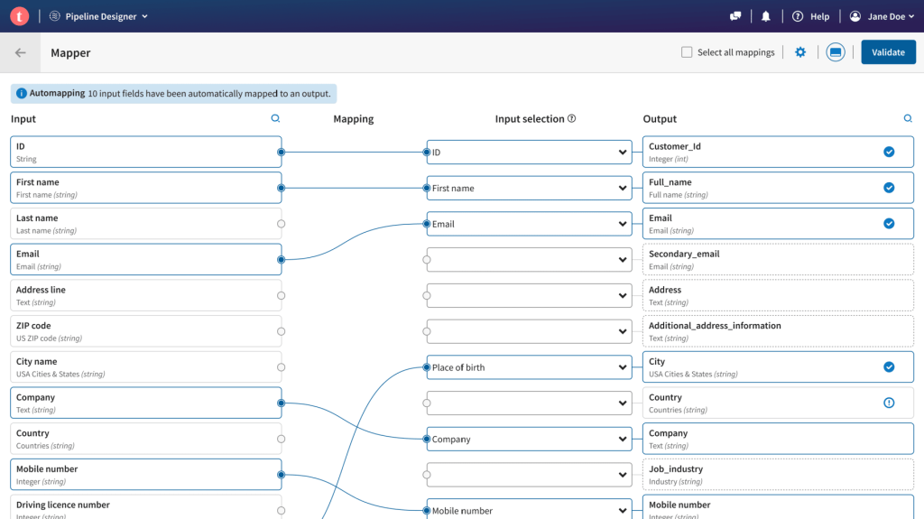 Automated data mapping in Talend