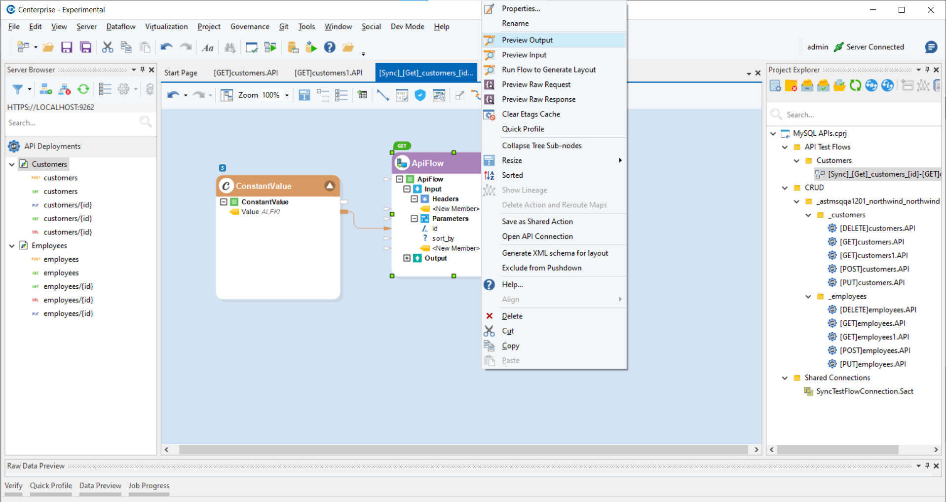 Output preview for API client object.