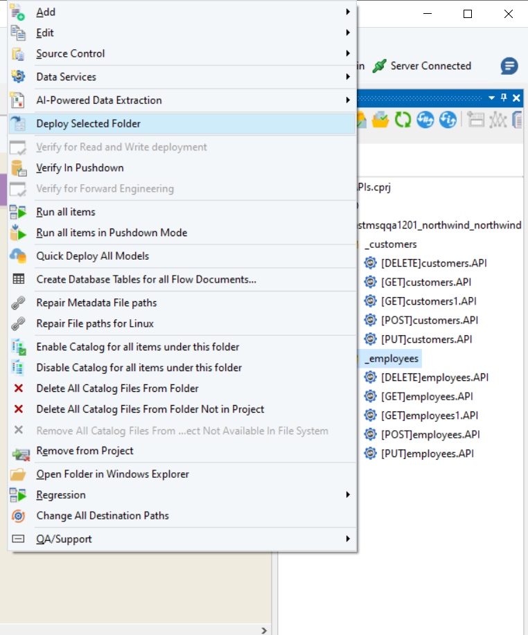 Deploying the Employees folder.