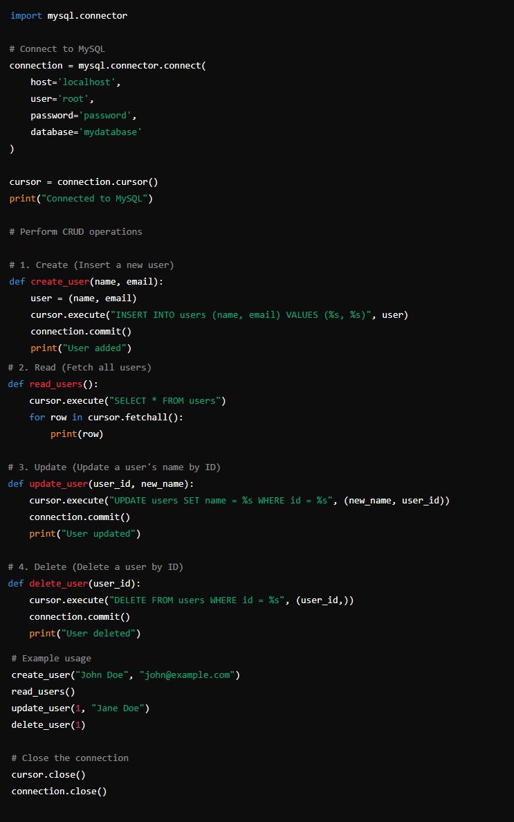 Python code for designing a MySQL API